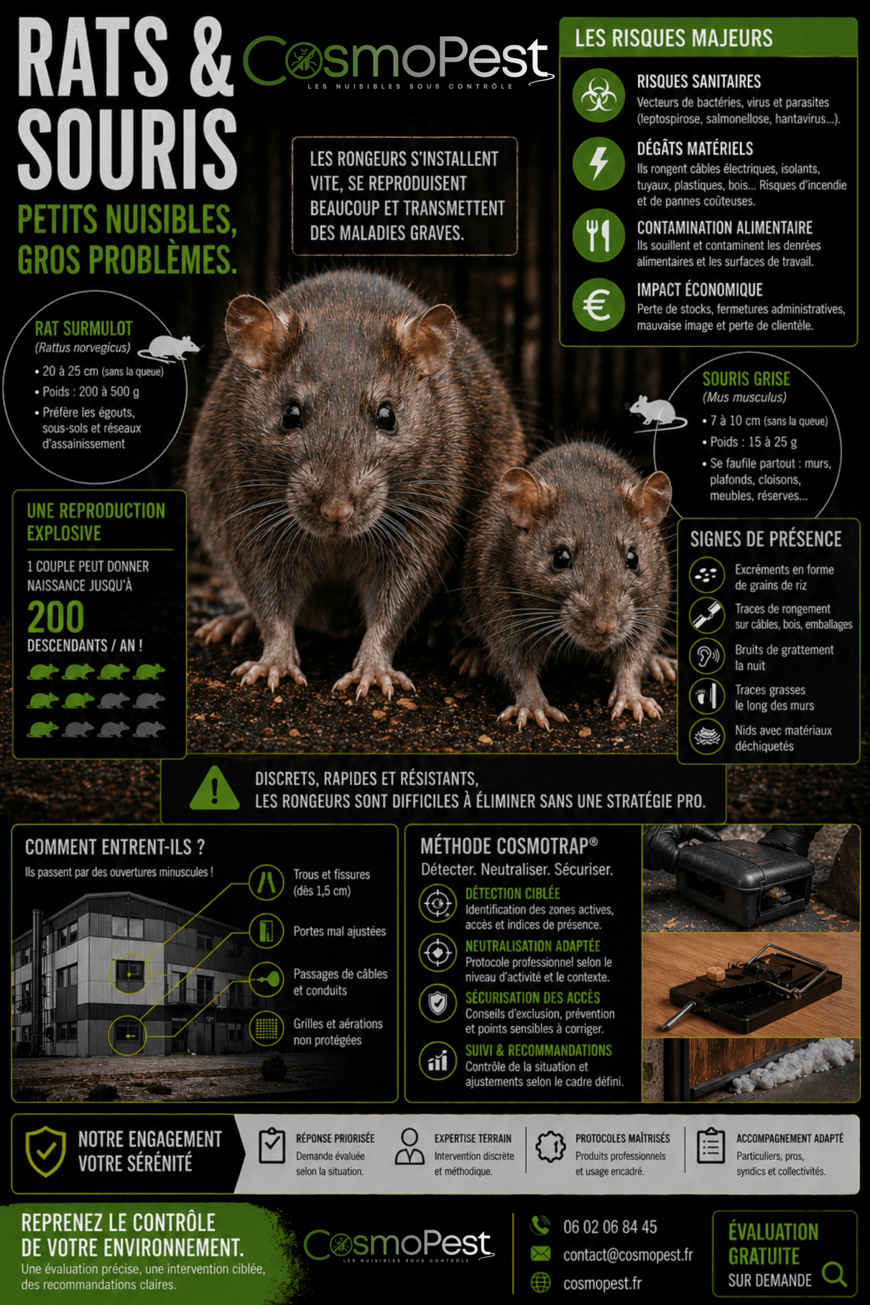 Infographie rongeurs rats et souris — CosmoPest Alpes-Maritimes